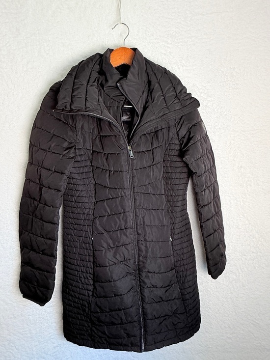 Dkny Jackets & Blazers - DKNY Black Hooded Puffer Coat Quilted Jacket Womens Fitted Size Medium trench